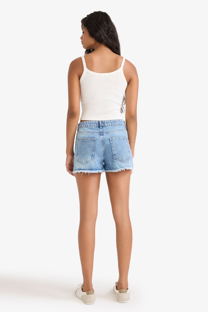 DeFacto Blue Woman High Waist Denim Shorts Casual - Image 5